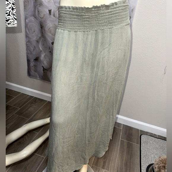 Final touch High waisted Boho Sage smocked waist Gauze Midi Skirt w Pockets M - Picture 14 of 15